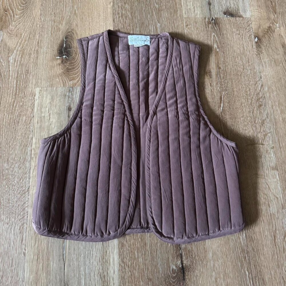 Vintage 100% Silk Bill Atkinson Purple quilted puffer vest Size S